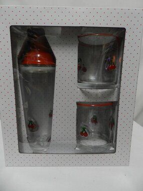 Shaker & Dof Cherry glass set 3 cocktail shaker 2 double old fashioned NEW NIB